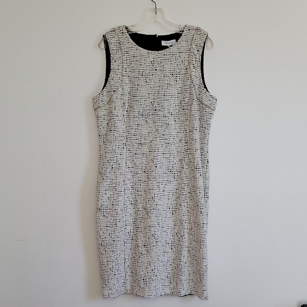 Calvin Klein Black and White Textured Midi Dress